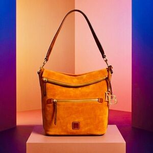 Dooney & Bourke Suede Shoulder Hobo Bag in chestnut brown w DB hangtags - EUC